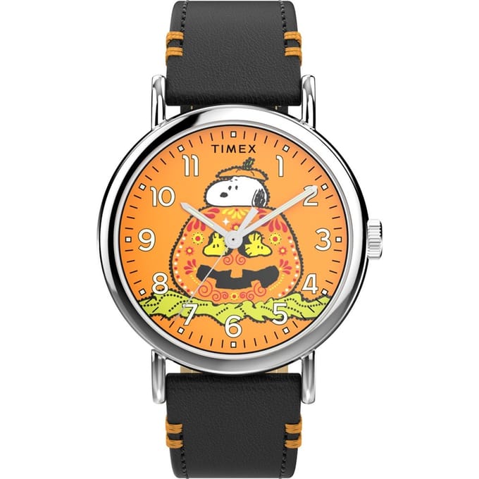 Timex Peanuts Weekender Pumpkin TW2Y12300 Horloge - Leer - Zwart - Ø 40 mm