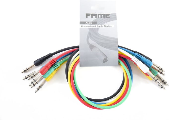 MUSIC STORE Patchkabel,0,6m, stereo,recht 6er-pakket, kleuren - Stereo patch kabel