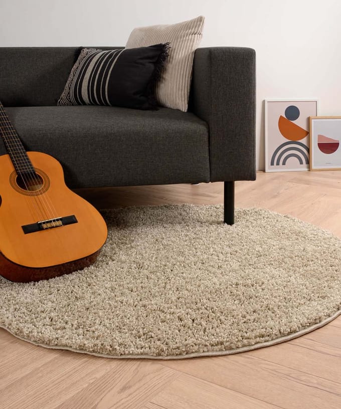 Rond hoogpolig vloerkleed - Shaggy Trend champagne 200