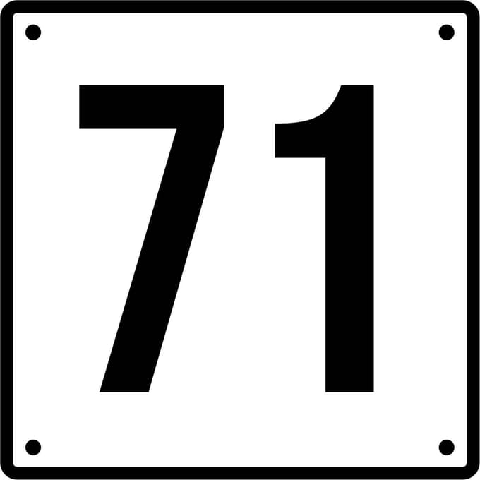 Huisnummerbord 71 - Incl. Schroeven en Pluggen – Acrylaat - 10 x 10 cm - Wit met Zwart