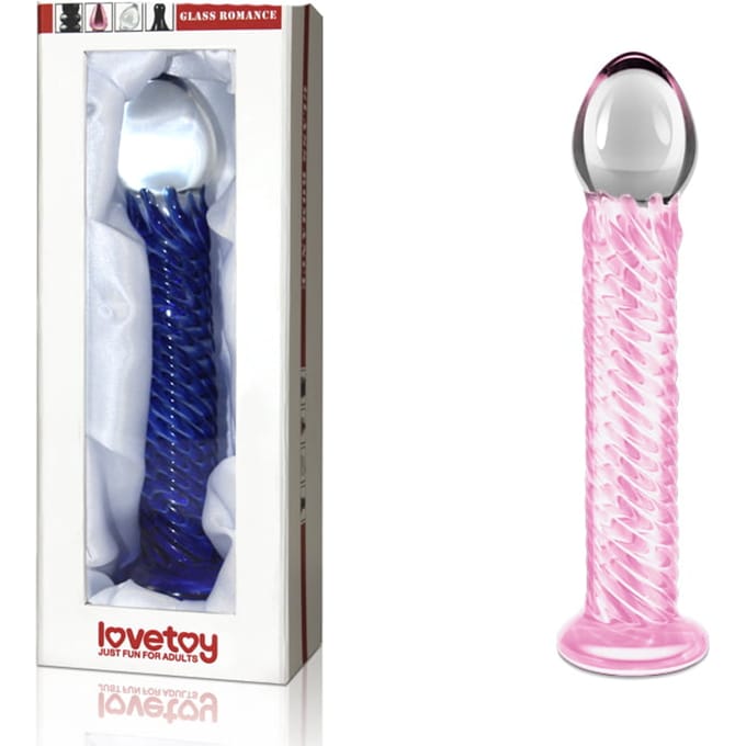 Glazen Dildo licht gebogen model Geribbelde schacht