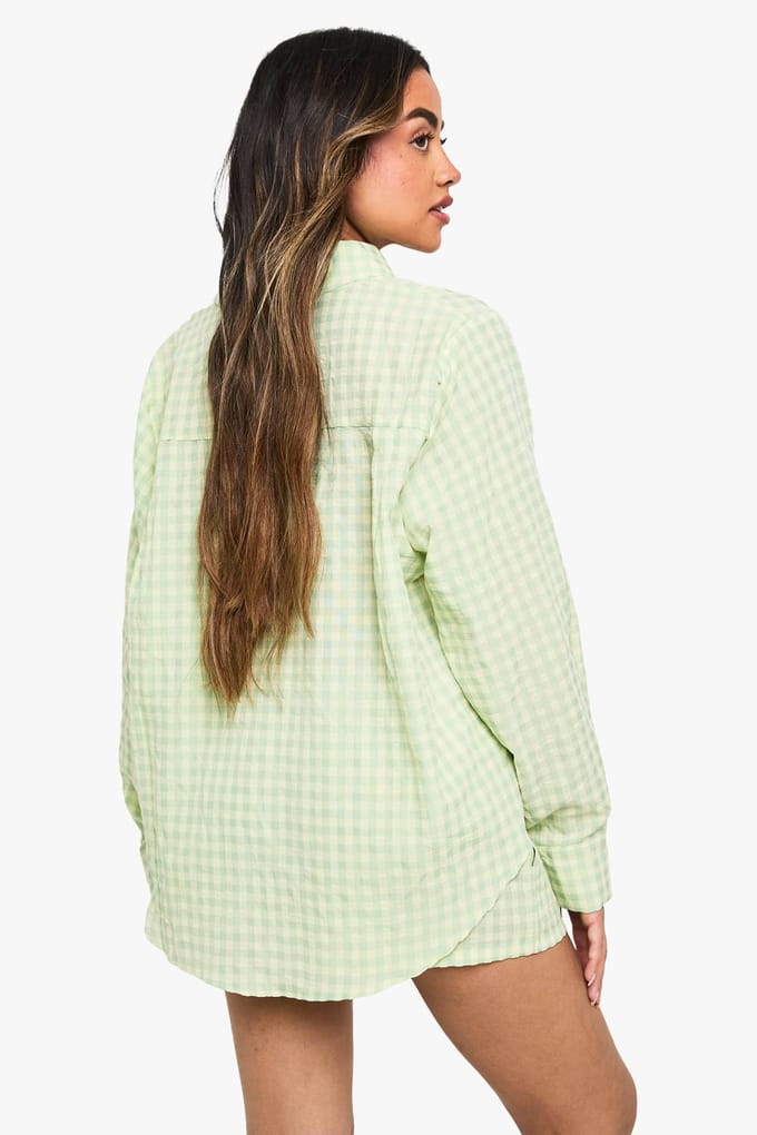 boohoo Dames Gingham Drop Shoulder Oversized Shirt | Green | Maat: 6