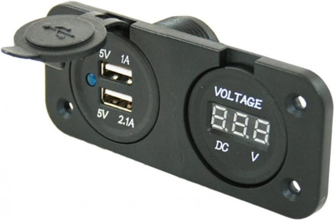 Power Line Voltmeter + 2x USB Lader Inbouw Zwart