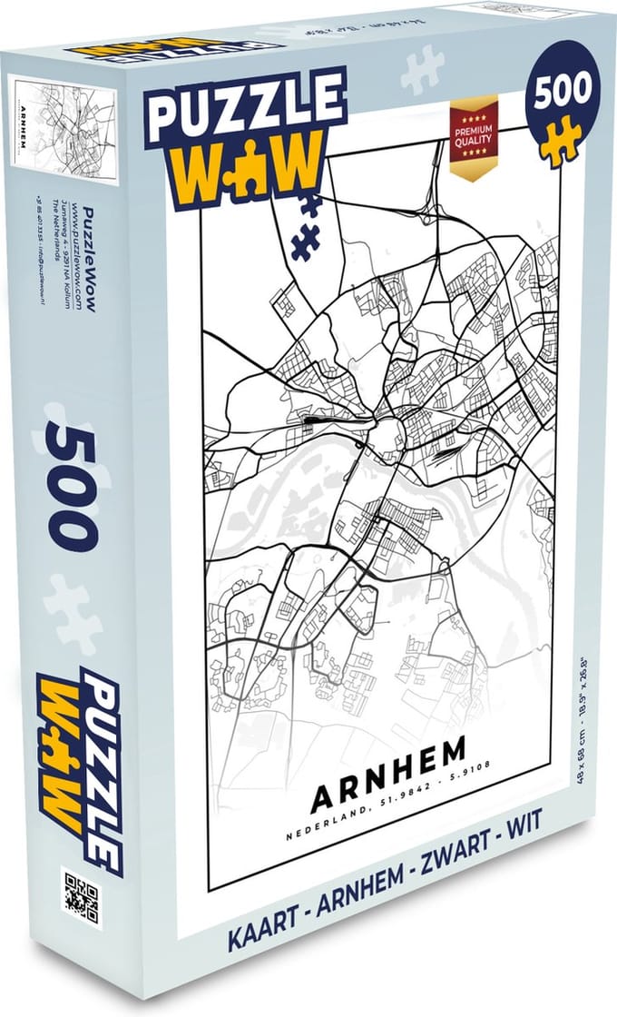 Puzzel Kaart - Arnhem - Zwart - Wit - Legpuzzel - Puzzel 500 stukjes