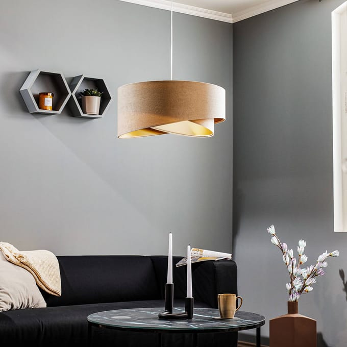 Maco Design Hanglamp Vivien, tweekleurig, crème/goud