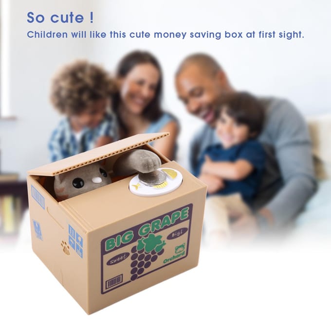 Mooie Kat Automatische Munten Steal Kat Centen Spaarpot voor Kinderen (#3) beige