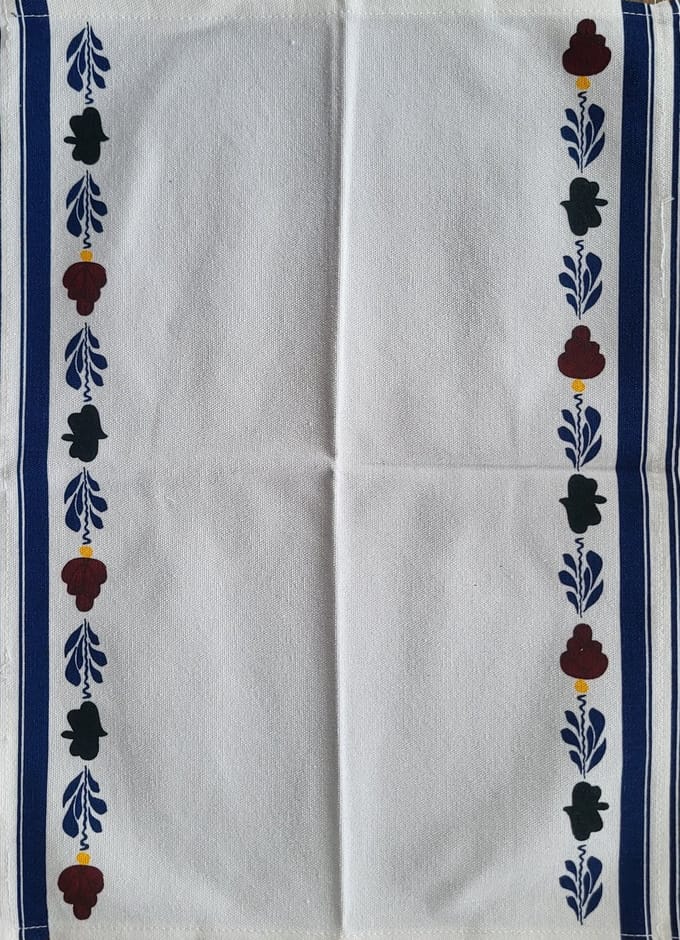 4 Placemats Boerenbont 45x35 cm - wit met blauw - set van 4