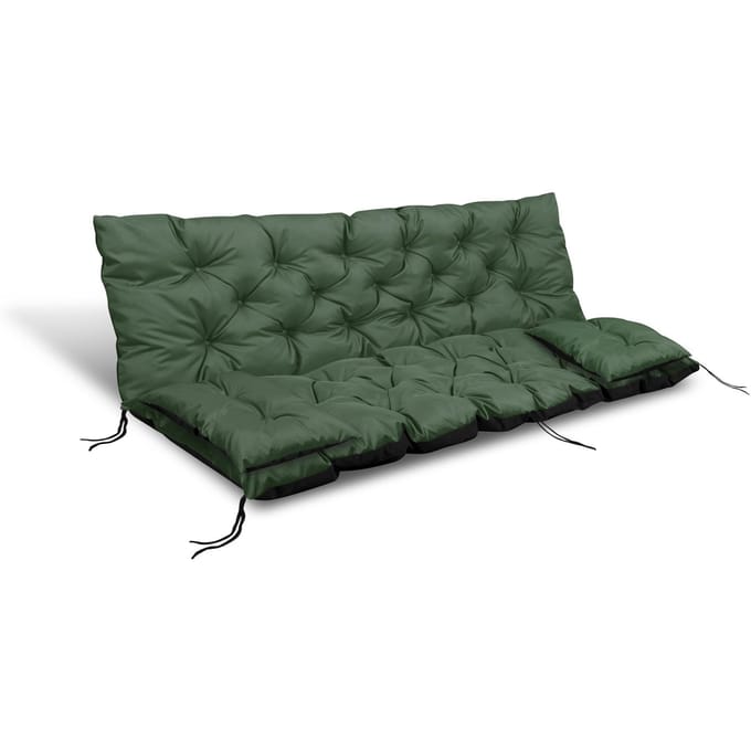 Coussin de jardin pour banc, balançoire, imperméable avec ficelles, noué + petits oreillers 100x60x50 vert d’armée