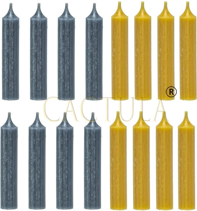 Cactula dinerkaarsen 12 cm in 2 kleuren 16 stuks | Okergeel & Staalgrijs