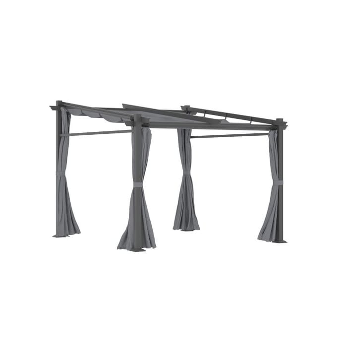 Pergola - MUVOE - 2,97 x 2,95 m - Auvent extensible - Toit solaire - Polyester hydrofuge gris