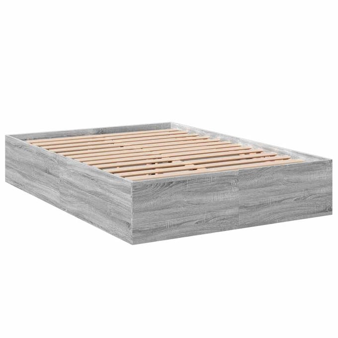 vidaXL - Bedframe - bewerkt - hout - grijs - sonoma - eikenkleurig - 135x190 - cm
