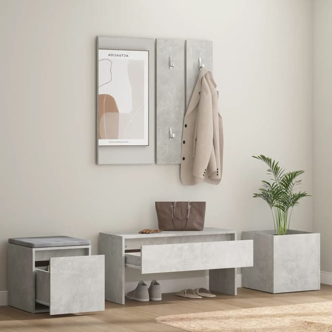 vidaXL - Garderobe - set - bewerkt - hout - betongrijs
