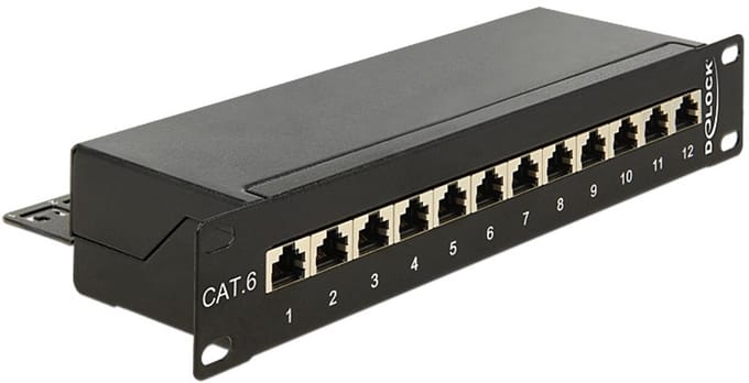 Premium CAT6 Gigabit 10'' Patch Panel 1U met 12 poorten - afgeschermd / zwart