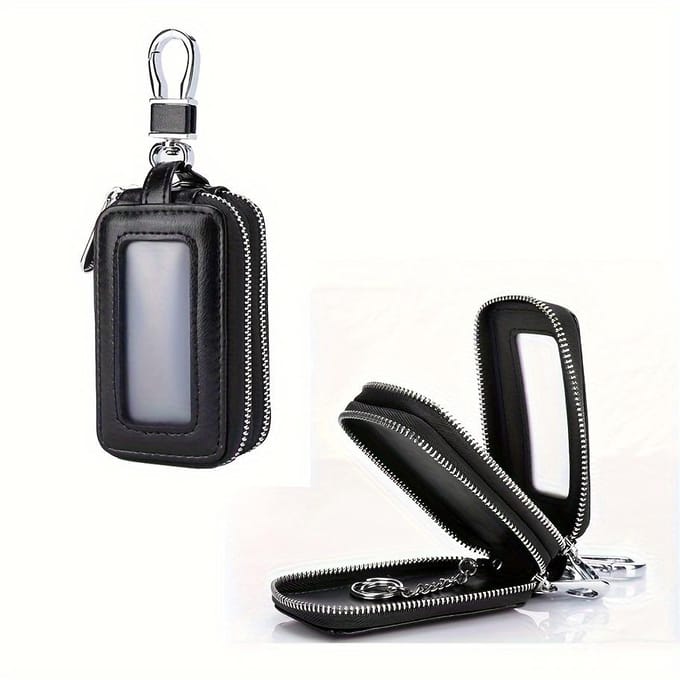 Étui à clés double couche en cuir PU à accrocher sécurisé à la taille pour le rangement des clés de voiture - Mini sac élégant pour accessoires d'intérieur noir