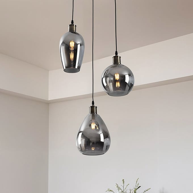 LumenXL Hanglamp 3-lichts smoke glas spiegeleffect - egaal glas - Verona
