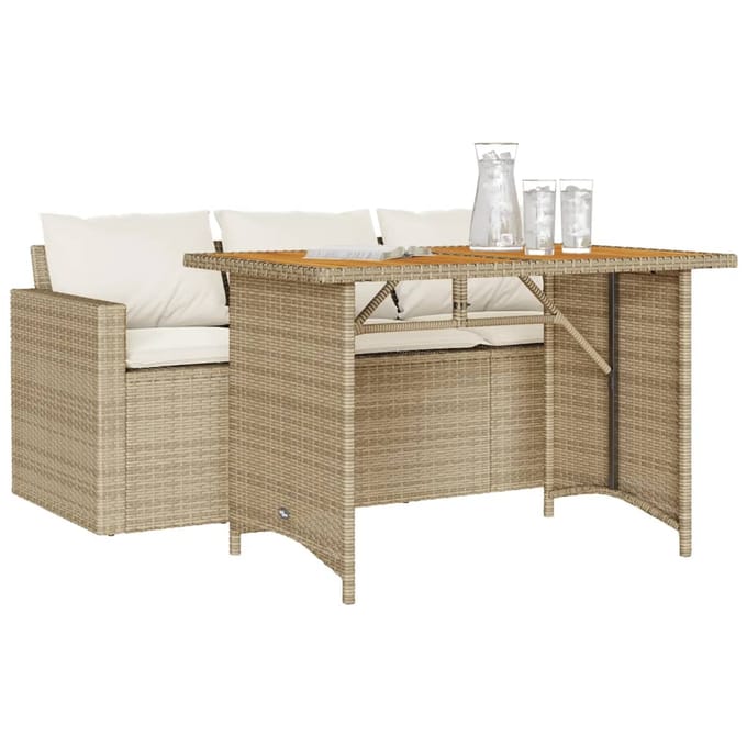 vidaXL - 2-delige - Tuinset - met - kussens - poly - rattan - beige