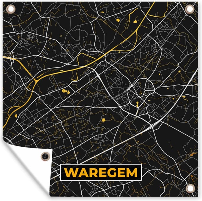 Tuindoek Waregem - Stadskaart - Kaart - Plattegrond - Goud - 100x100 cm