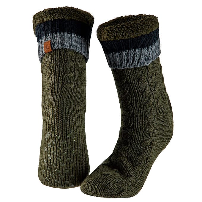 Apollo - Huissokken heren met vacht - Anti slip - Groen - One size - Fluffy sokken - Slofsokken - Huissokken anti slip - Huisokken - Warme sokken heren