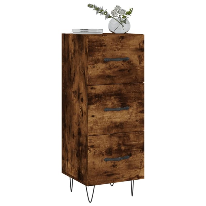 vidaXL - Dressoir - 34,5x34x90 - cm - bewerkt - hout - gerookt - eiken