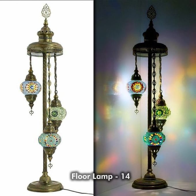 Mozaïek Vloerlamp - Turkse Lamp 85 cm - 3 Bollen - Handgemaakt Multi Kleur Glas