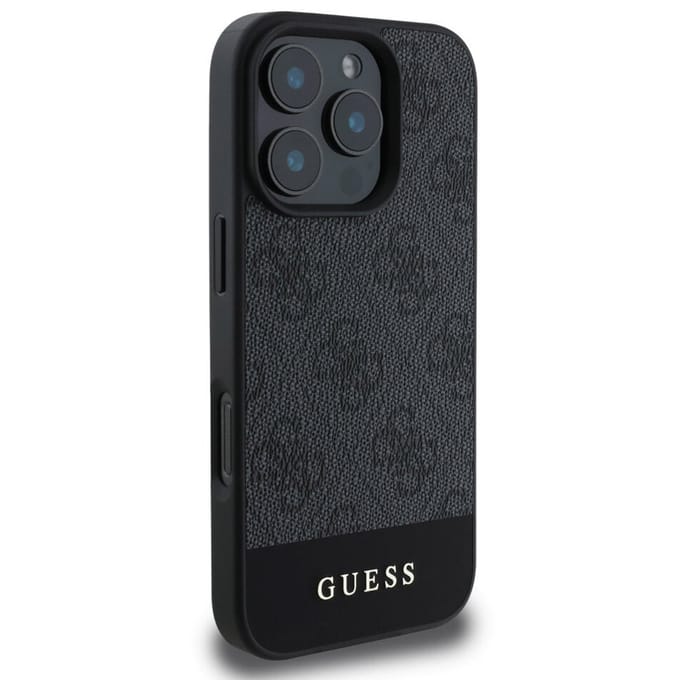 Guess 4G Bottom Stripe Hoesje Geschikt voor Apple iPhone 16 Pro - Back Cover Zwart