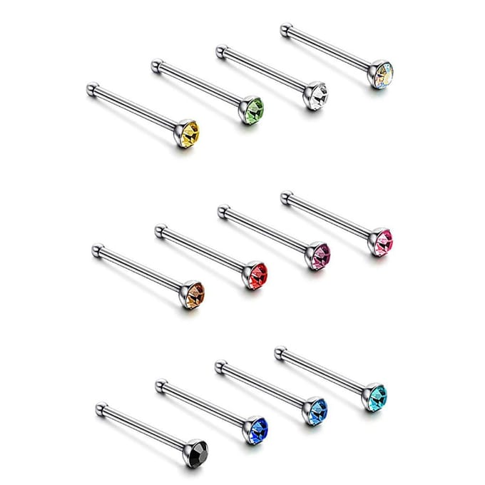 60 stuks stud neusringen bot stud roestvrij staal kleur pin sieraden neus piercing white