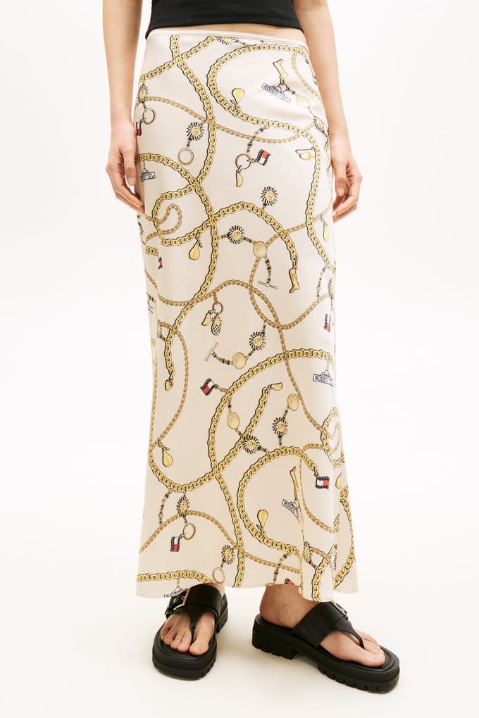 Tommy Hilfiger Tjw Aop Maxi Skirt Chain Aop Maat: M | Maxi Rokken Outlet | Dames | Beige