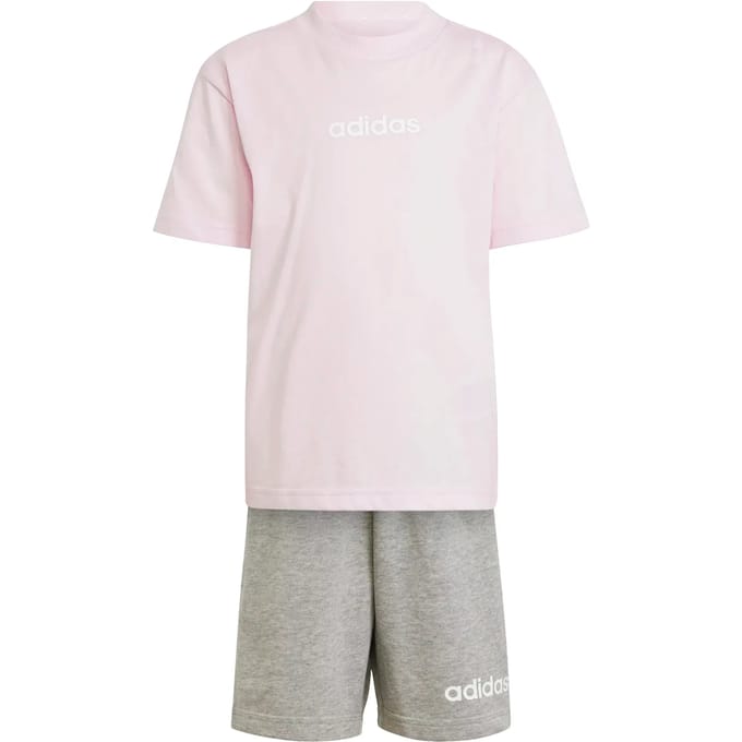 Adidas Essentials Linear Tee Set Roze 4-5 Years Kinderen