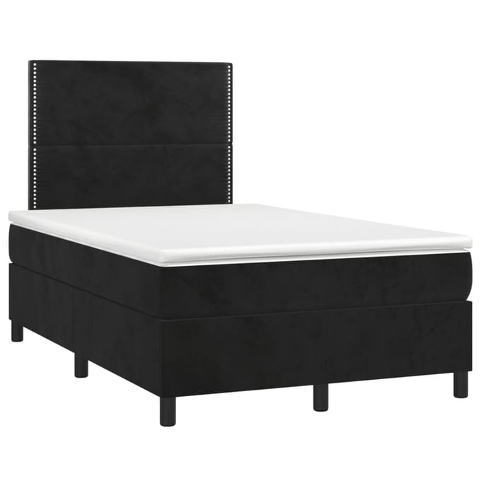 vidaXL - Boxspring - met - matras - en - LED - fluweel - zwart - 120x200 - cm