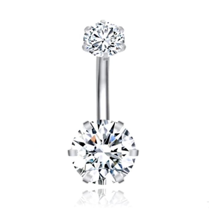 Piercing met 6-kant Zirkonia - Hexagon Zilver