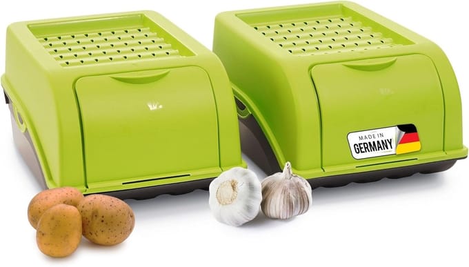 Set van 2 Aardappelopbergdozen - 3,5 liter - Groen - Stapelbaar - Groenteblik - Aardappelbewaardoos