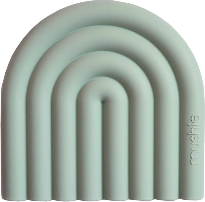 Mushie bijtring Rainbow cambridge blue