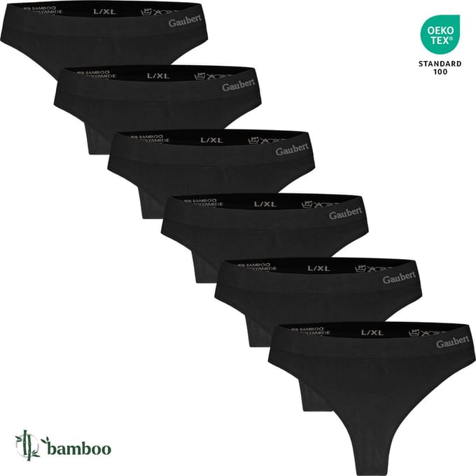 6-Pack Dames Bamboe Naadloos Ondergoed - String Slips - Zwart - Maat S/M - 3104-Black