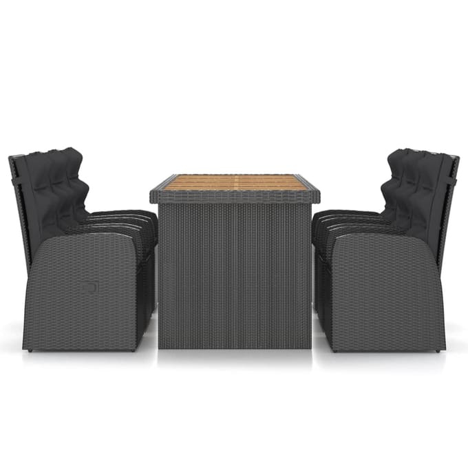 vidaXL - 7-delige - Tuinset - met - kussens - poly - rattan - zwart