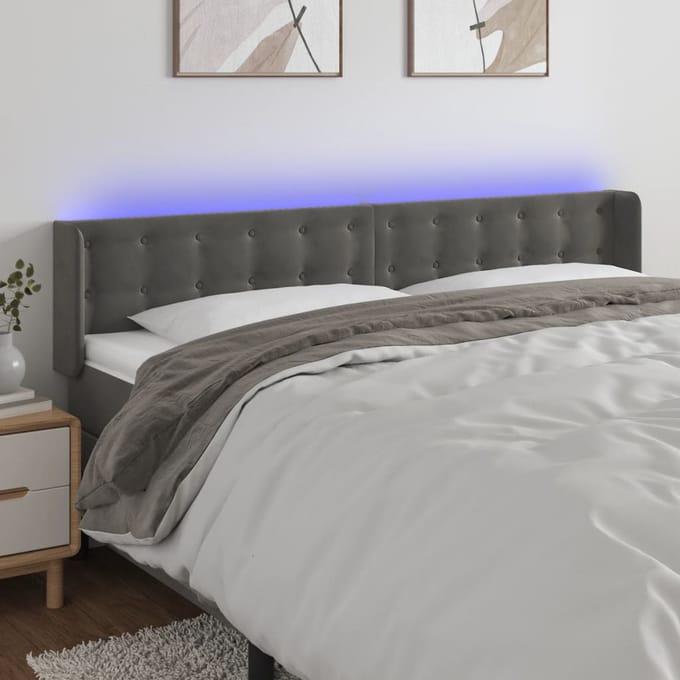 vidaXL - Hoofdbord - LED - 163x16x78/88 - cm - fluweel - donkergrijs