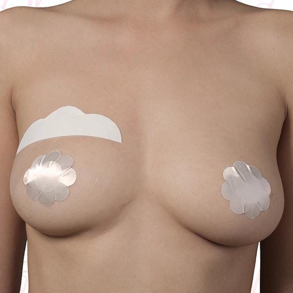 Bye Bra zelfklevende borstlift tape, onzichtbaar, push-up, A-C, beige satijnen tepelcovers (A-C)