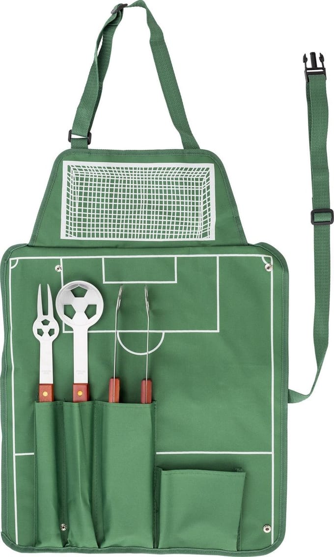 Bbq Gereedschapset - 4 delig - Voetbal Accessoires - RVS & Hout