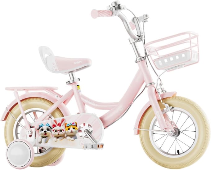 Kinderfiets met zijwieltjes - Loopfiets peuter - Eerste fietservaring - Dubbele remmen - 16 inch - Roze