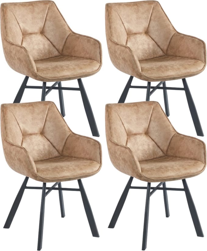 Colenis® - Solido Eetkamerstoel - Set van 4 - Beige - Microfiber Stof - Industrieel - Met armleuning - Stoel