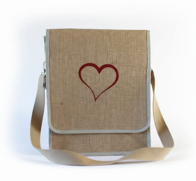 Handgemaakt Jute Schoudertas met Rood Hart - Dames & Heren cadeau