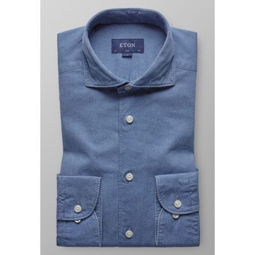 Eton Overhemd Extreme Cutaway Lightweight Denim Avond Blauw / male