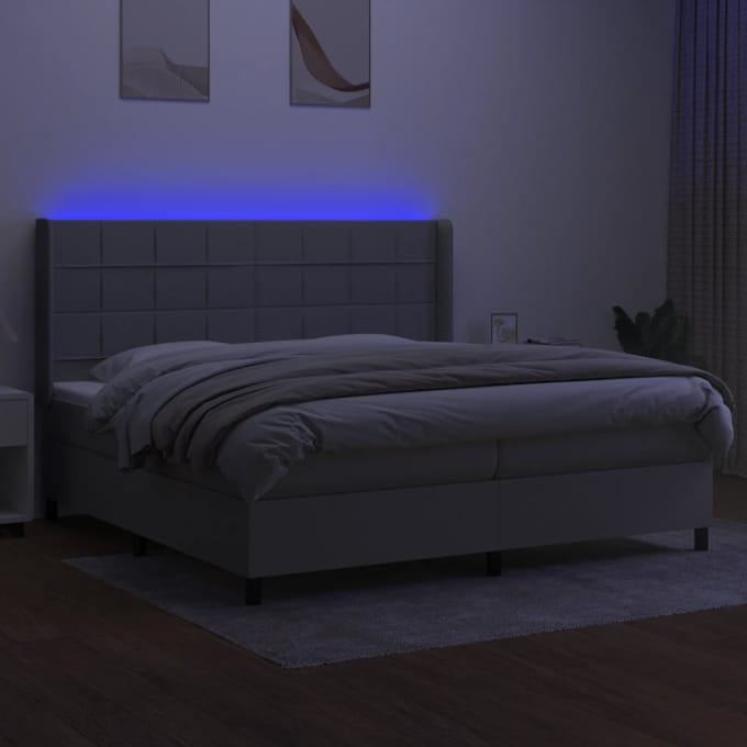 vidaXL - Boxspring - met - matras - en - LED - stof - lichtgrijs - 200x200 - cm