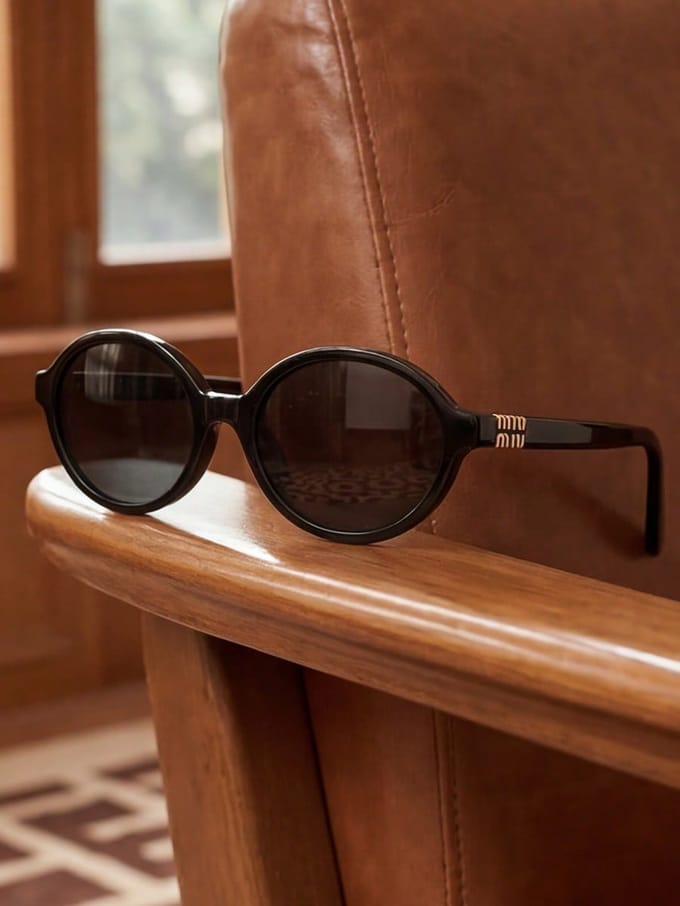 Miu Miu SMU04Z Ronde Zwarte Zonnebril zwart