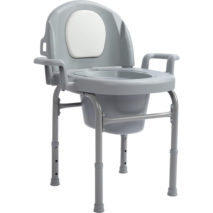 Nachtkastje Commode Stoel 3 Niveaus Hoogte Verstelbaar PU Gevoerd Antislip Afgedichte Deksel Commode met 2 gray