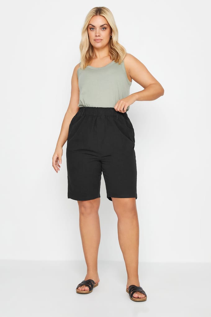 Yours Short Van Katoen Met Elastische Tailleband In Zwart Size 48