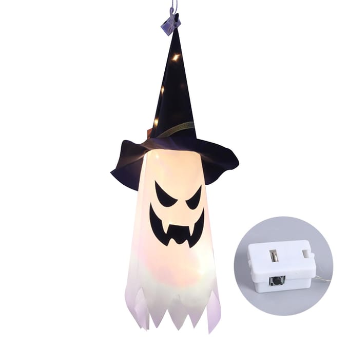 1 ST Halloween Heksenhoed Hanglamp Spook Toverhoed Vormige LED Spooklamp Batterijgevoed 1PC wit