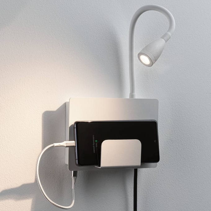 LED-wandlamp Halina USB C 2700K 200lm 230V 2,4W Wit mat