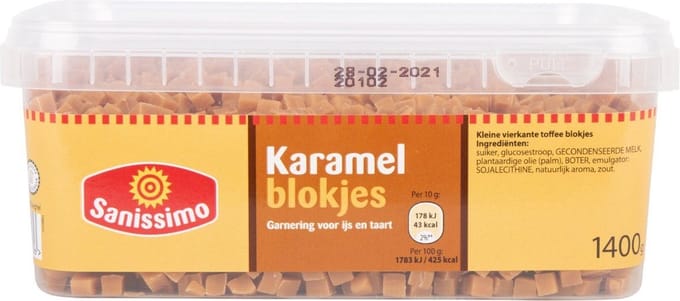 Sanissimo Karamel blokjes garnering voor ijs en taart - Doos 1,4 kilo