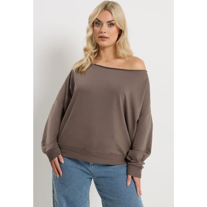 Yours Chocoladebruin Sweatshirt Met Blote Schouders Size 42