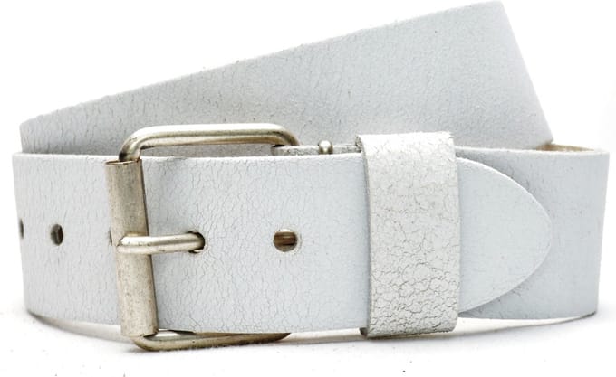 Moderiemen 5cm jeans riem van crack leder - 100% leder - wit - Maat 115 - totale lengte 130 cm